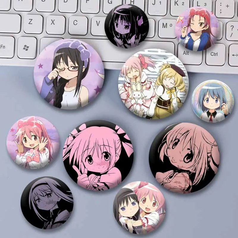 Cartoon Figure Madoka Kaname Sayaka Miki Mami Kyoko Button Pin Cute Anime Snap-in Badge Round Brooch Bag Hat Jewelry Accessories