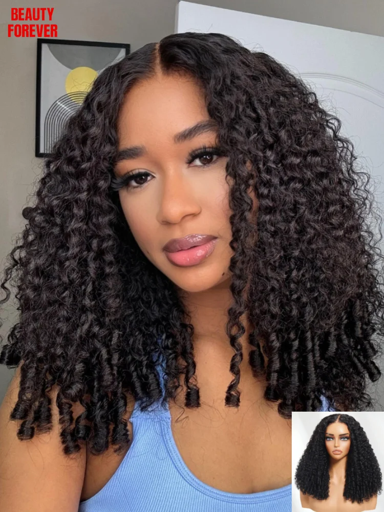 

Beautyforever Finger Coils Curly Glueless Wig 7x5 Bye Bye Knots Pre Cut Lace Human Hair Wig Ready to Wear Density 180%