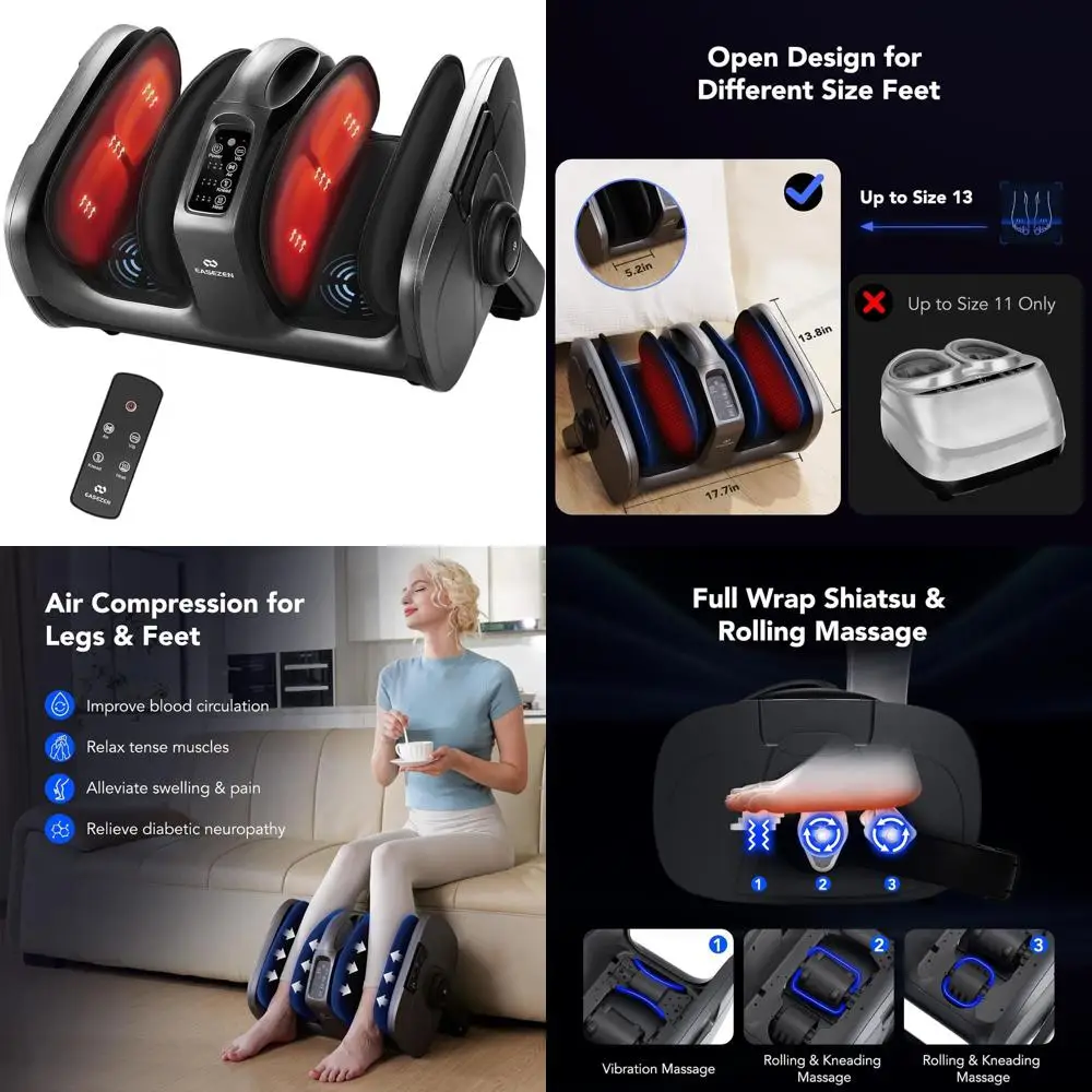 

Heated Shiatsu Foot Massager for Pain Relief, Deep Tissue Kneading, Adjustable Vibration and Pressure - Ideal for Feet, Legs, Ca