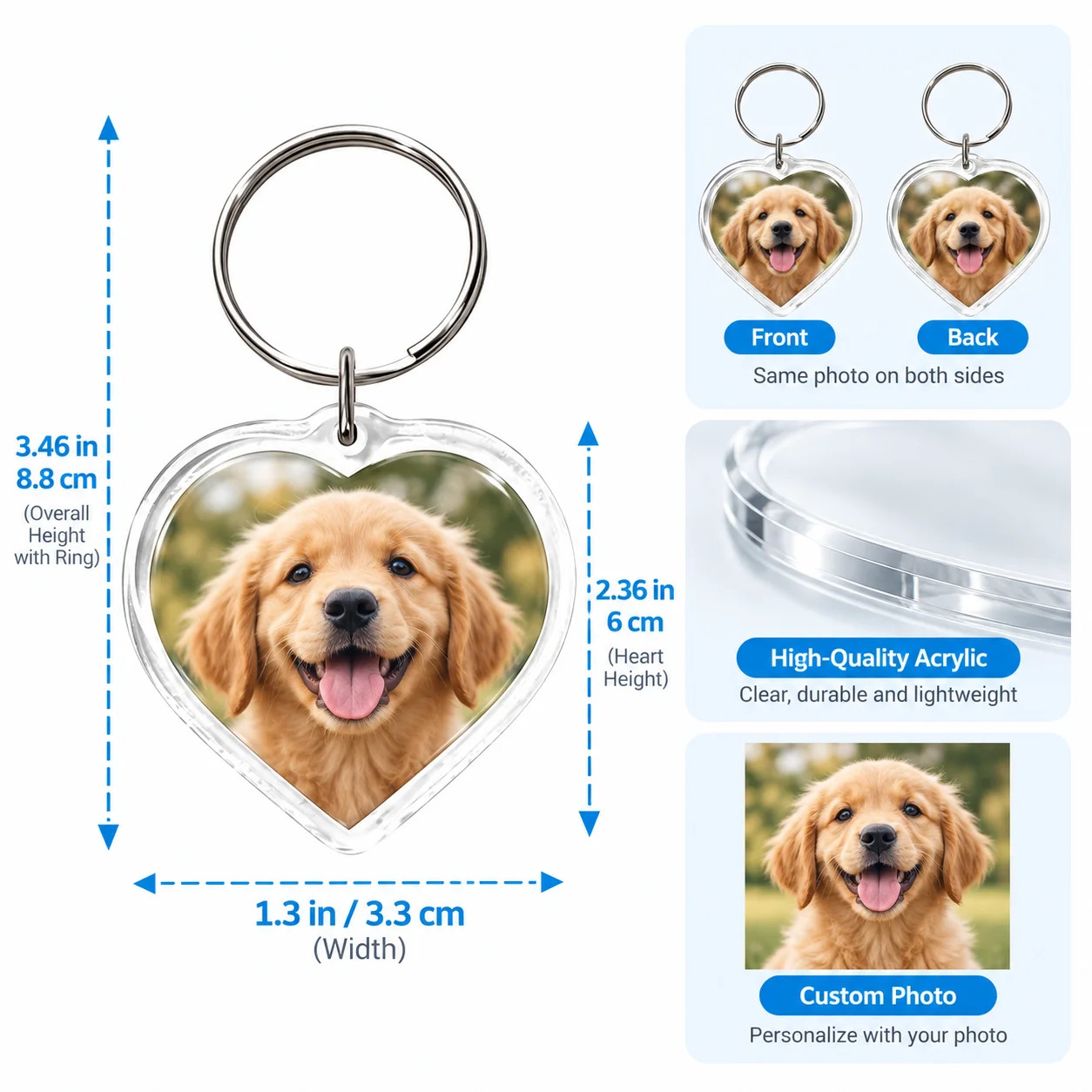 Personalized Heart Keychain Double Sided Photo Custom Acrylic Key Ring Clear Plastic Case Charm for Bag Keys Wedding Memory Gift