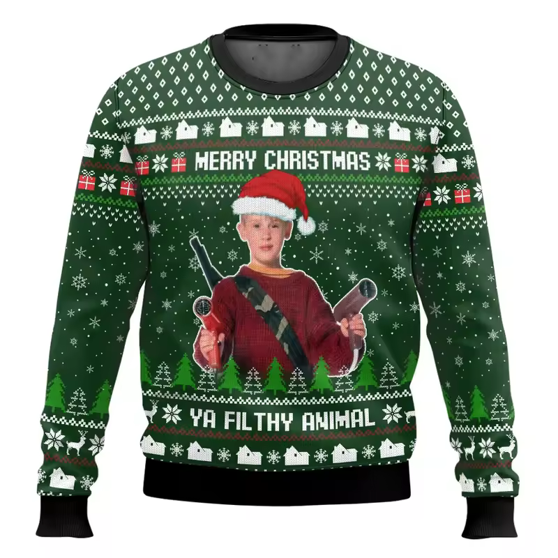 Merry Christmas alone at home Ugly Christmas sweater cartoon animation Men's pullover 2026 fashionable couple shirts Sweatshirt - Image 24
