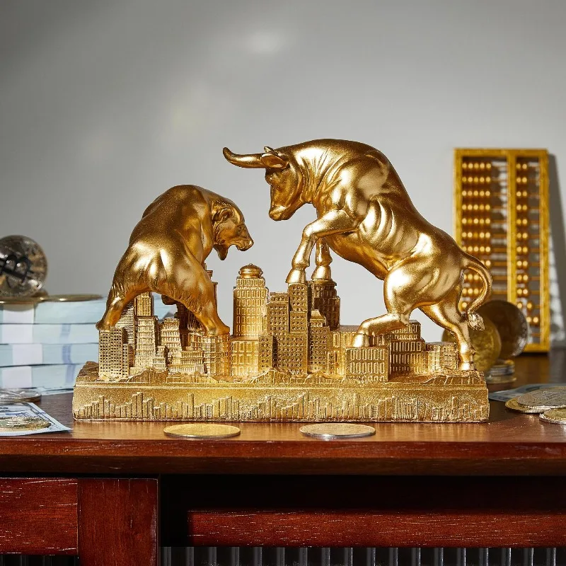 

1Pcs Golden Bull Statue Resin Wall Street Bull Sculpture Office Home Decoration Animal Statue Wine Cabinet Desktop Decoration