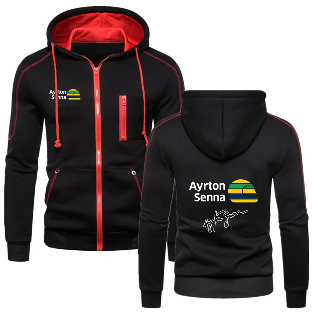 

2024 Ayrton Senna Men Hooded Zipper Jacket Streetwear Sportswear Solid Color Sweatshirts Pockets Hoody Long Sleeve Hoodies Tops