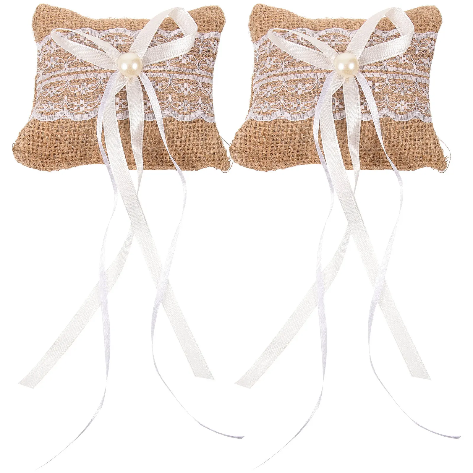 2Pcs Portable Linen Wedding Pillow Lightweight Holder For Display Wedding Planner Soft Fabric Lace Accented