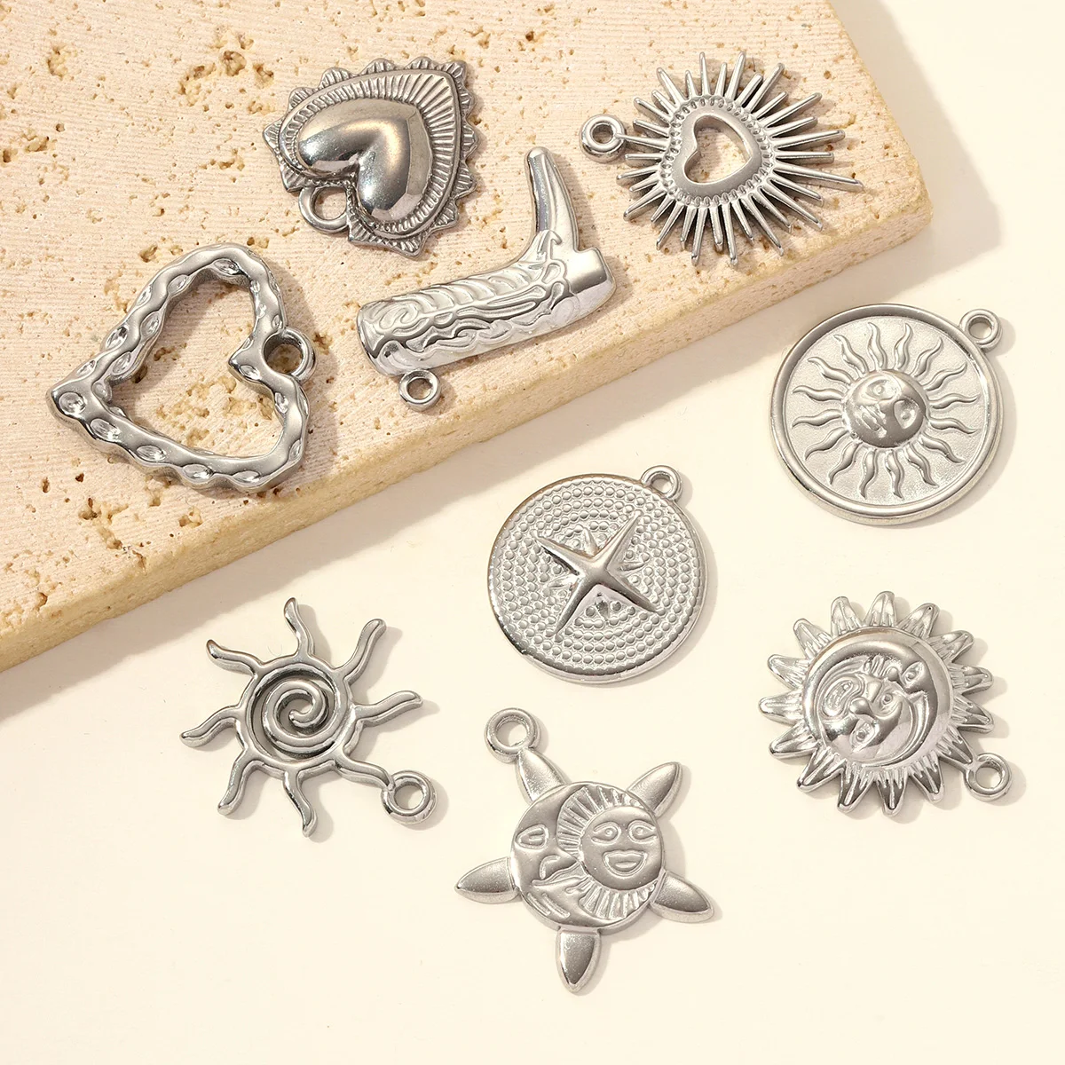 5pcs/Lot Stainless Steel Sun Crescent Moon DIY Earring Charms Boot Cross Necklace Pendants Woman Love Heart Jewelry Wholesale