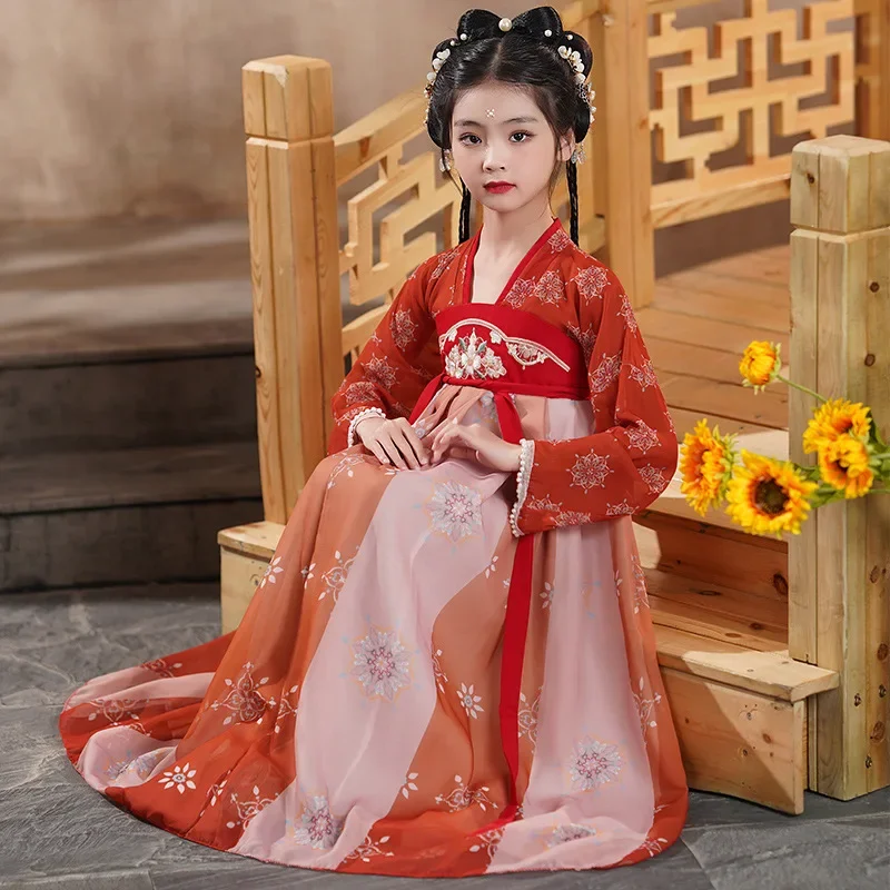 Girls Hanfu Summer Ancient Style Super Immortal Children's Dress Ancient Princess Dress Classical Dance Performance Dress