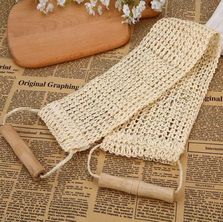 50pcs Rub Exfoliating Dead Skin Shower Towel Durable Skin Care Bath Towel Sisal Hemp Back Strap Wooden Handle SN4424