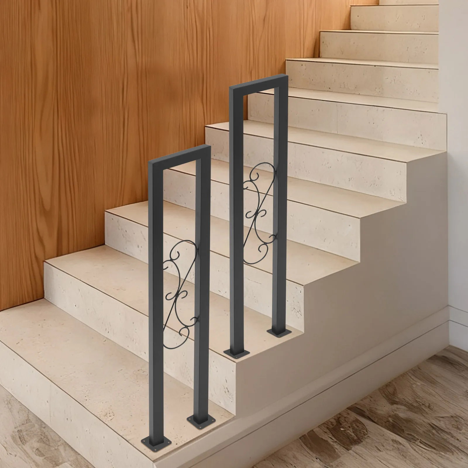 2 Pieces Hand Rails for Indoor Stairs, Modern U Shaped Handrails, Industrial Wrought Stair Railing Indoor for Porch Garden Loft