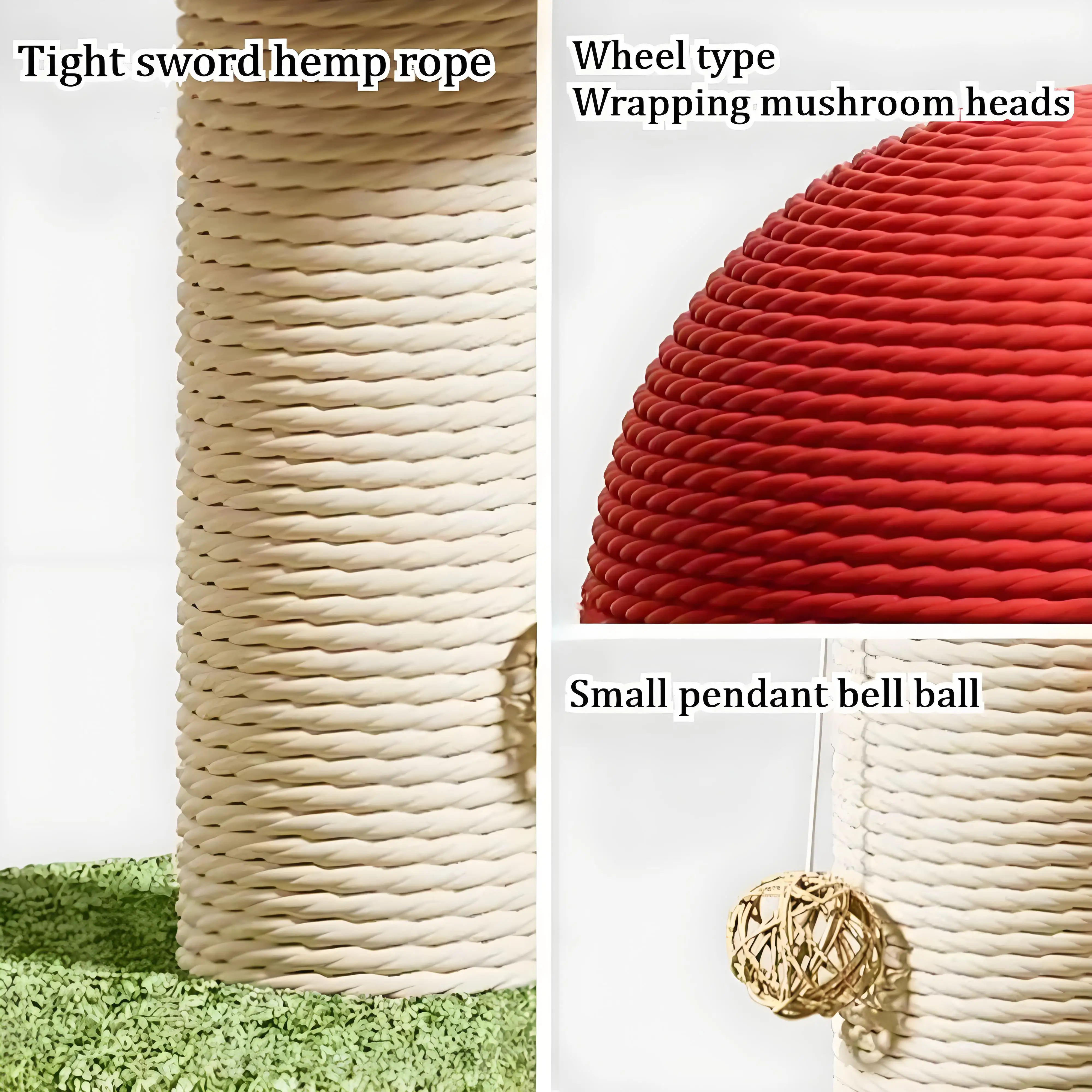 أحمر الفطر القط الخدش ، لعبة السيزال دائم ، المضادة للخدش تسلق القطب ، ديكور لطيف للقطط