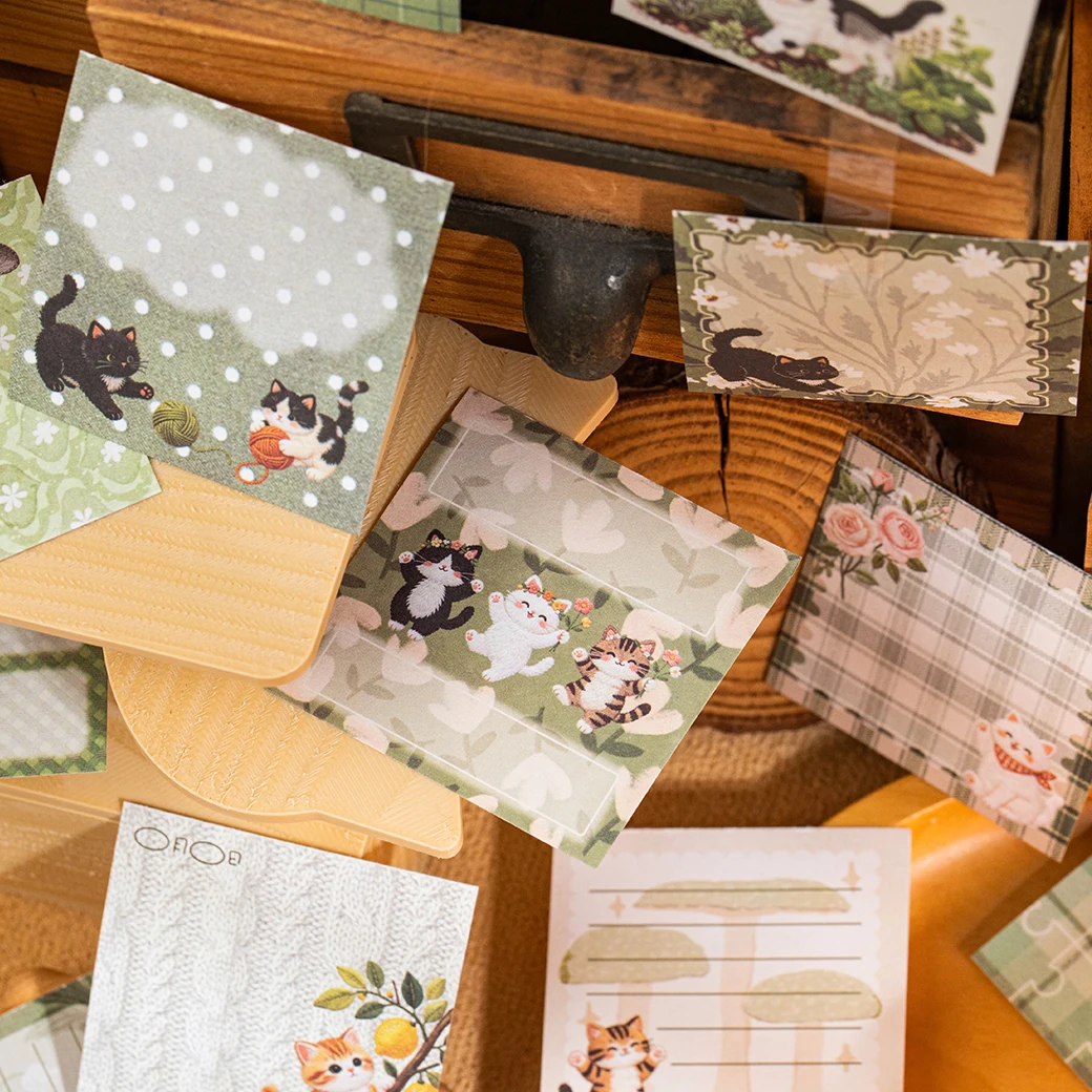50Pcs Cute Cat Writable Memo Note Pads, Embroidery Style Kitten Pattern Blank Note Paper for Journal Planning Collage