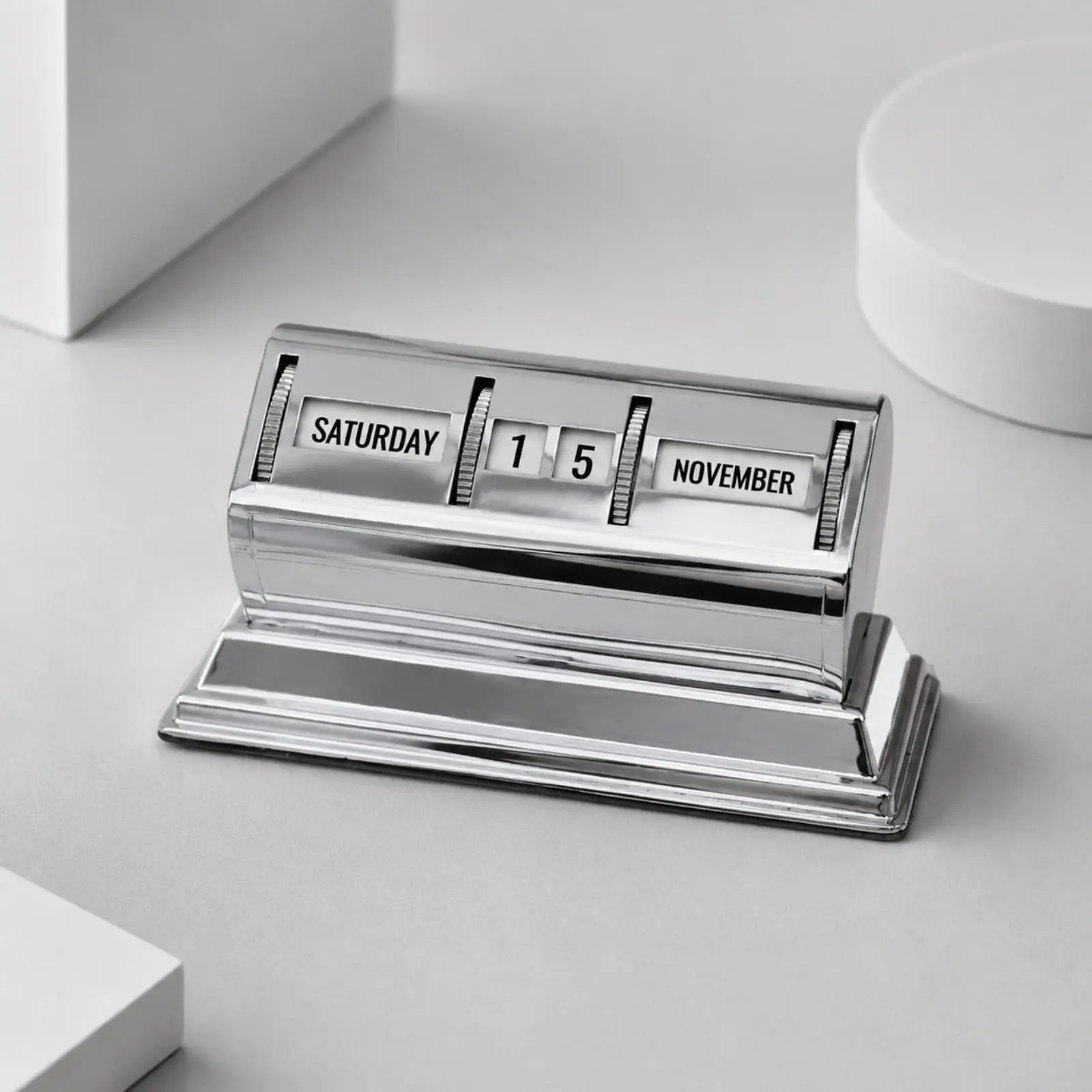 Desktop Non-Dated Calendar Decorative Metal Desktop Calendar with Sliding Discs Reusable for Office Workers, Colleagues, Meeting