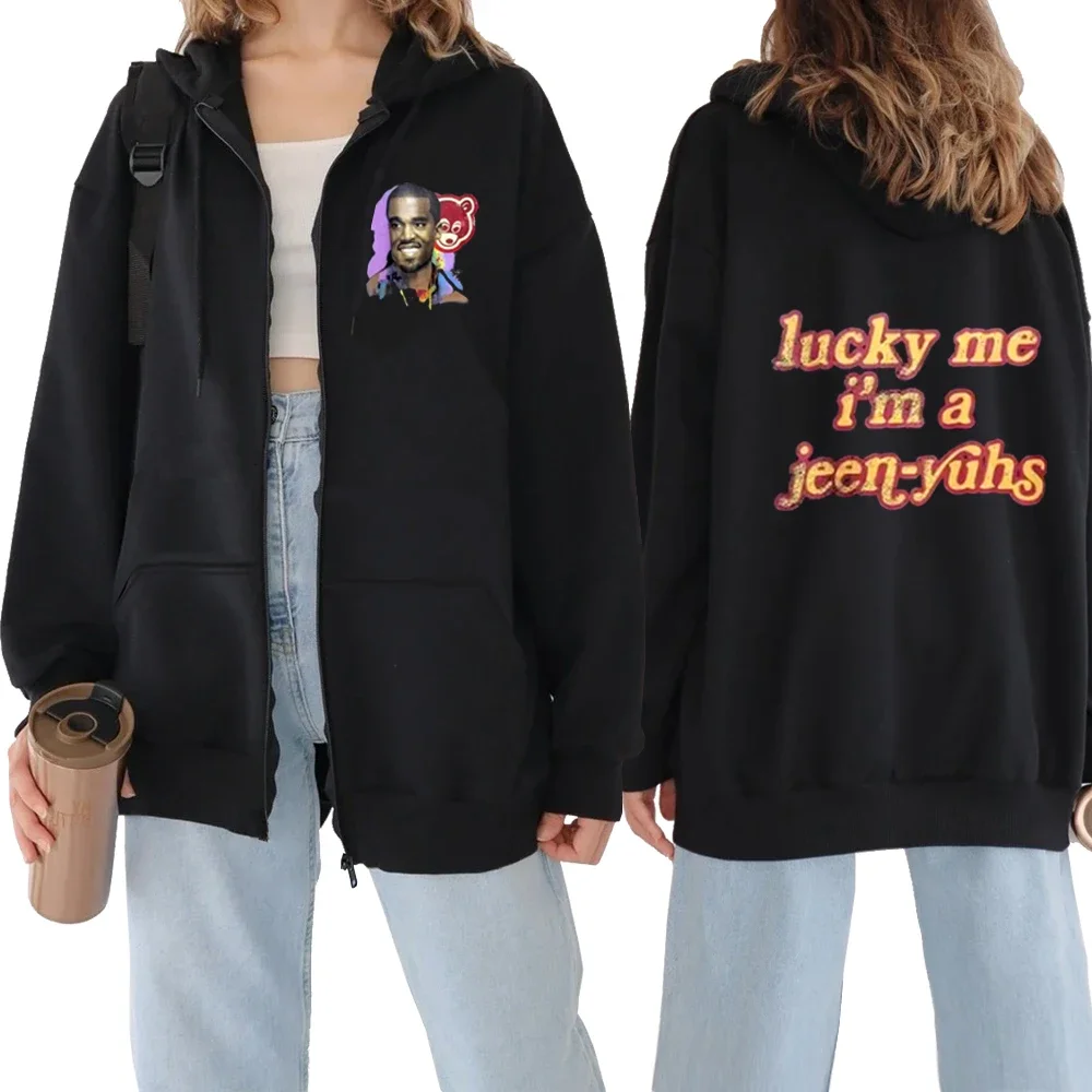 

Толстовка Kanye Rapper West Luck Me Im A Jeen-yuhs, мужская одежда, винтажная толстовка на молнии в стиле хип-хоп, модный повседневный пуловер