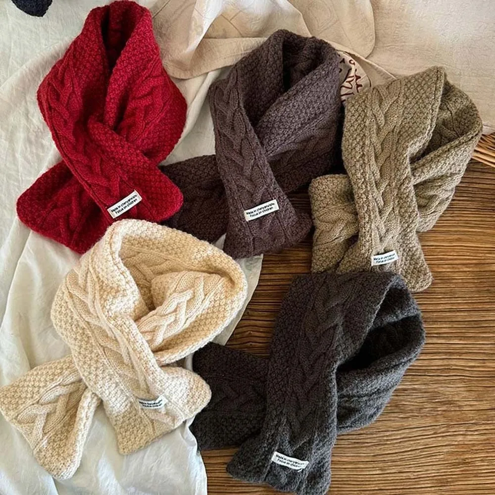 

Elastic Children Knitted Scarf Trendy Korean Style Kids Woven Neckerchief All-match Solid Color Winter Cross Muffler Boys