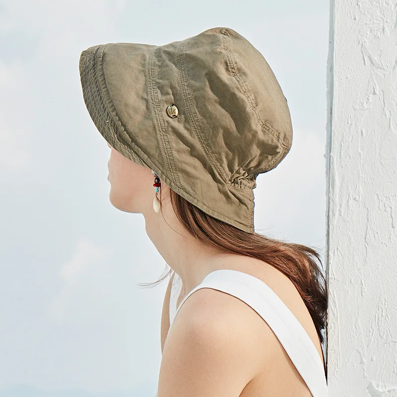 Woman Washed Cotton Forward Curl Edges Bucket Hat Spring/summer Japanese Industrial Style Retro Basin Caps