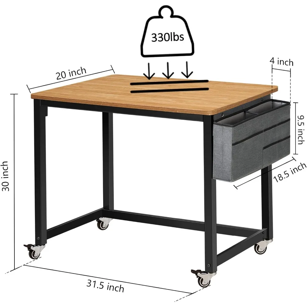 مكتب كمبيوتر متنقل من AHB مع 4 عجلات ناعمة، تصميم أنيق للمكتب المنزلي، طاولة الدراسة ومحطة العمل المحمولة