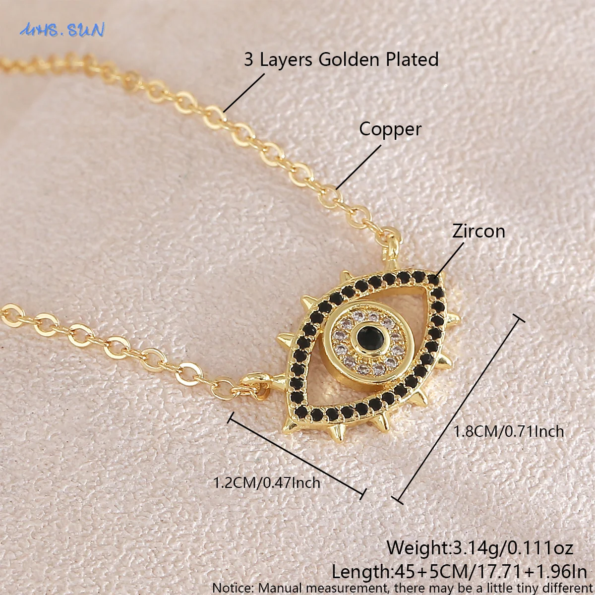 SUNSLL مكعب الزركون التركية عين الشر قلادة القلائد موضة مطلية بالذهب المختنق سلسلة محظوظ مجوهرات هدية للرجال النساء #6