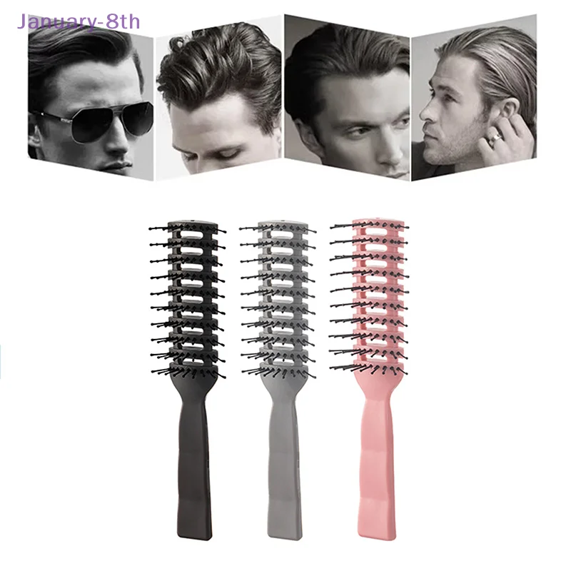 Men Plastic Vent Hair Brush Anti-static Comb Hairdressing Salon Barber Curly Hair Care Wig Styling Tool Comb Brush Massage Tool image 2