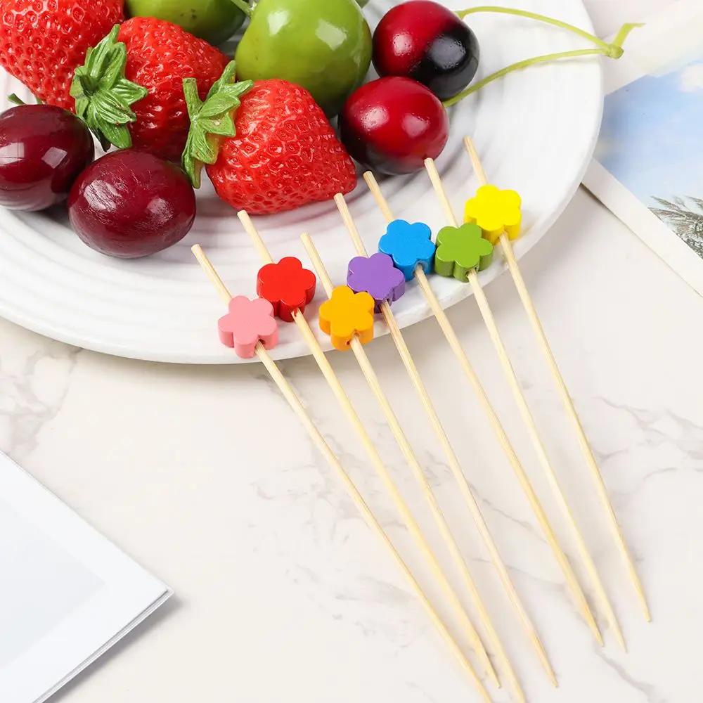 100Pcs Disposable Bamboo Picks Fruit Sticks Cocktail Decoration Picks Salad Sandwich Buffet Toothpicks Wedding Party Supply