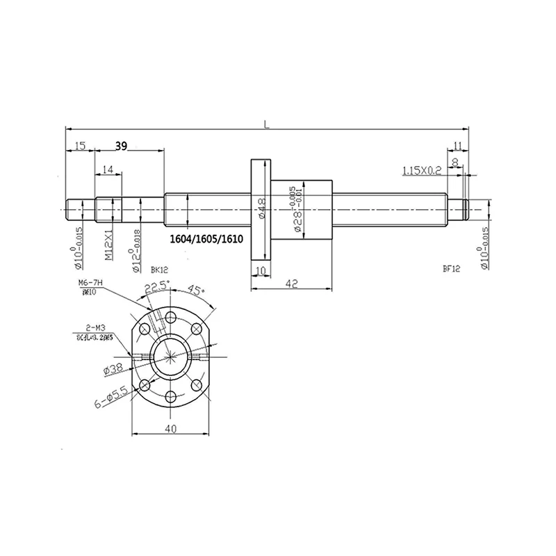 RM1605 Ballscrew C7 End Machined Length 250~1000mm+Nut Housing BK/BF12 End support+handwheel For CNC Router SFU1610 BallscrewKit