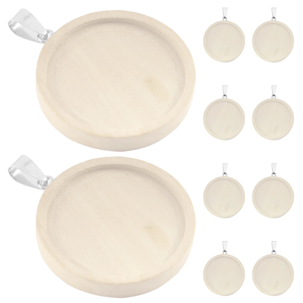 

10 Pcs Jewelry Wooden Bottom Bracket Pendant Bezels Trays Making Charm Blanks Necklace