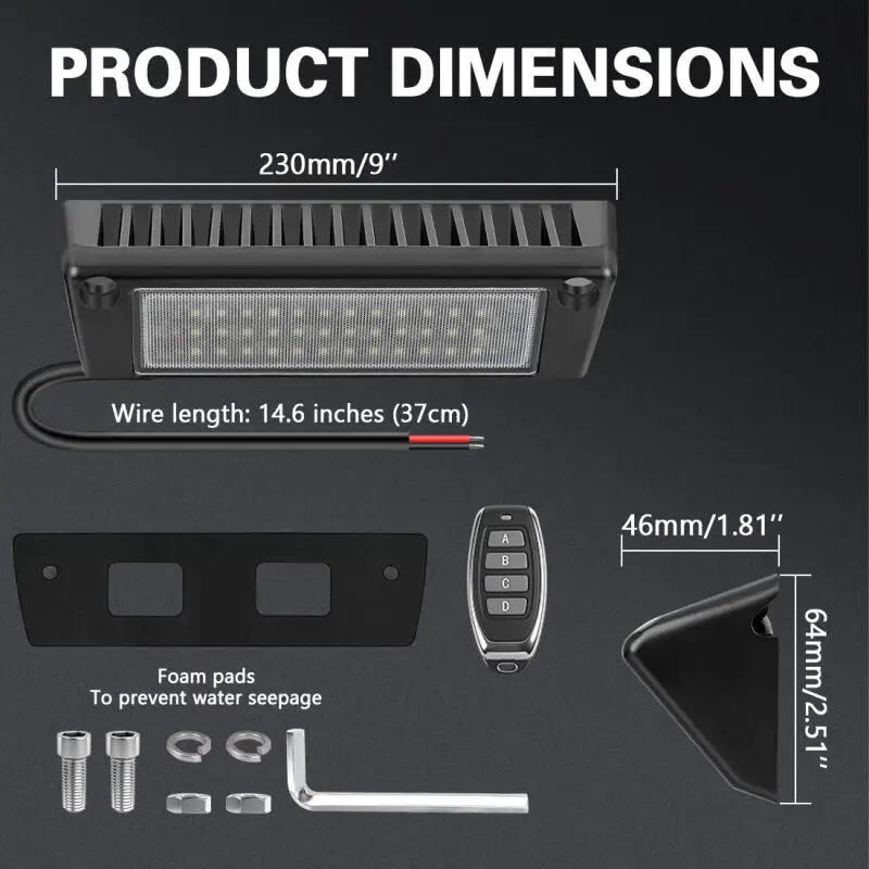 9Inch RV Exterior LED Light with Remote RV Light Remote Control for Outdoor Camper Porch Trailer Exterior White&Amber Dual Color