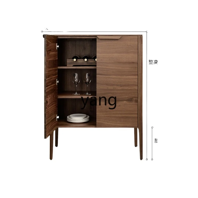 

Yjq Minimalist Black Walnut Wooden Liquor Cabinet Living Room Double Door Storage Red Wine Light Luxury Sideboard Cabinet