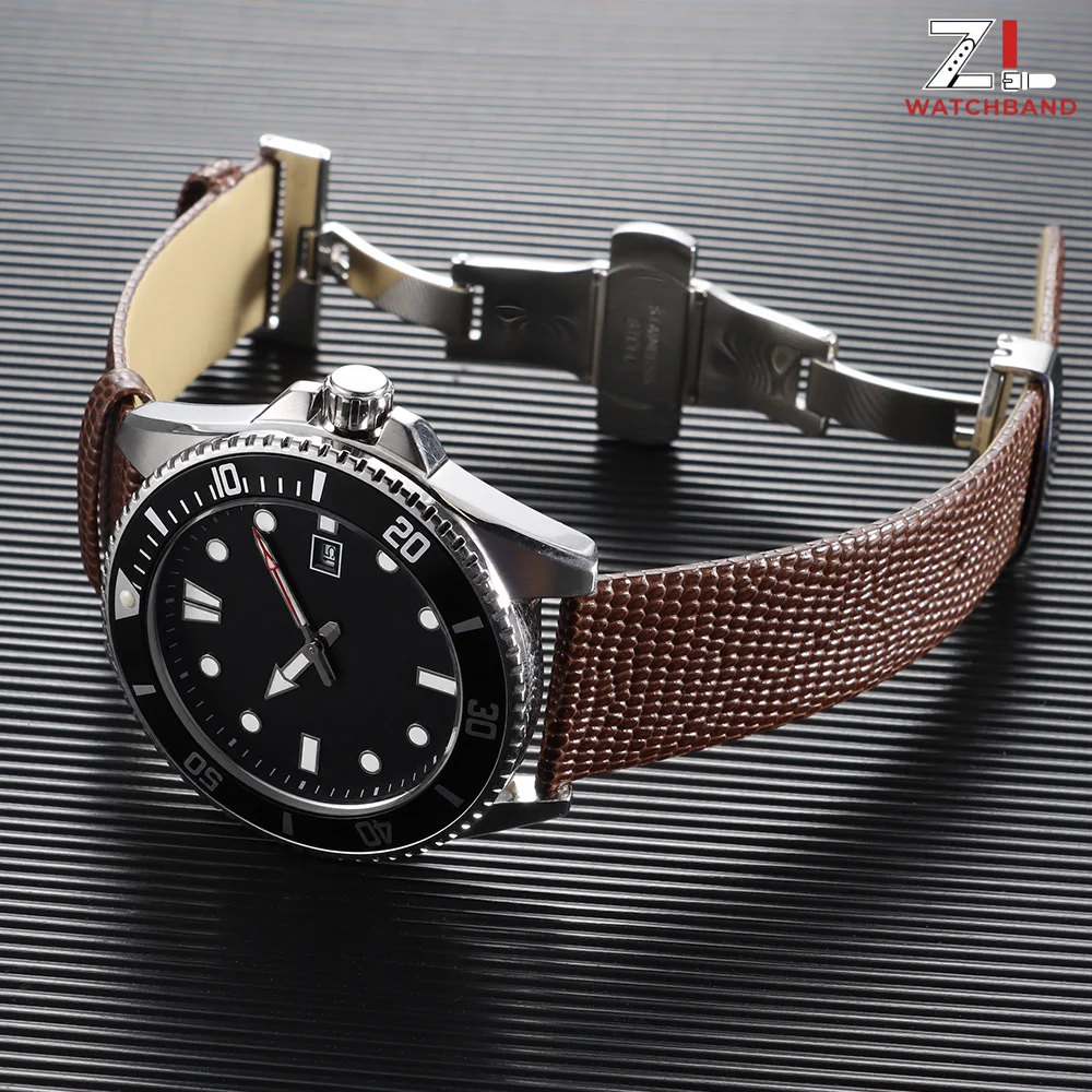 Lizard Print Leather Watch Strap 10mm 12mm 14mm 16mm 18mm 20mm 22mm Black Brown Watch Band Butterfly Buckle Universal Bracelets