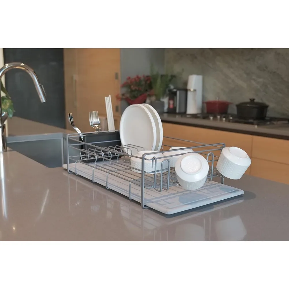 Diatomite Dish Drying Rack, Stainless Steel Dish Rack with Utensil Holder, Removable Fast Dry Diatomite Drainer Tray