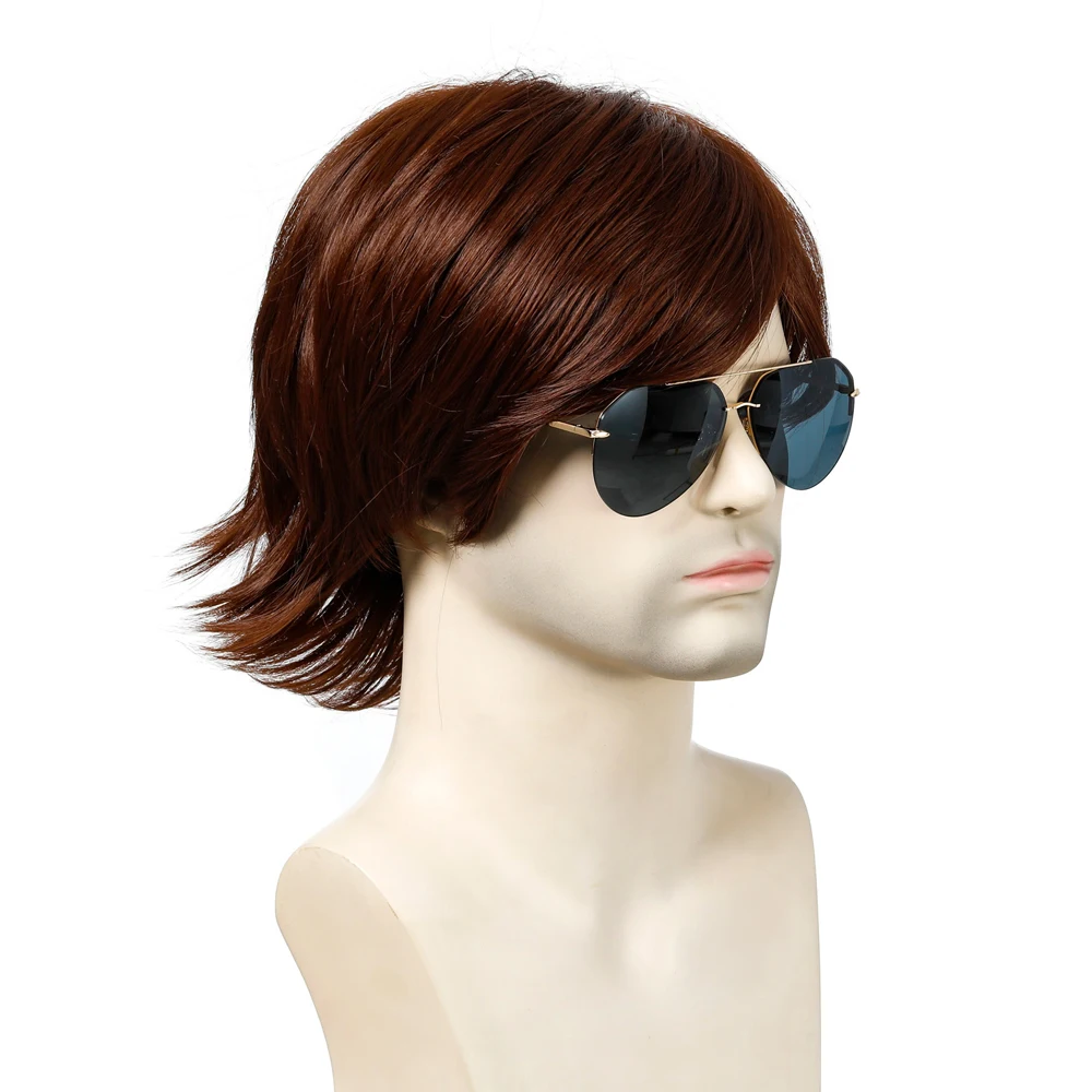 10 Inch Synthetic Wigs For Man Dark Brown Short Curly Hair Cosplay Wig For Halloween Costume Party Festival Performance
