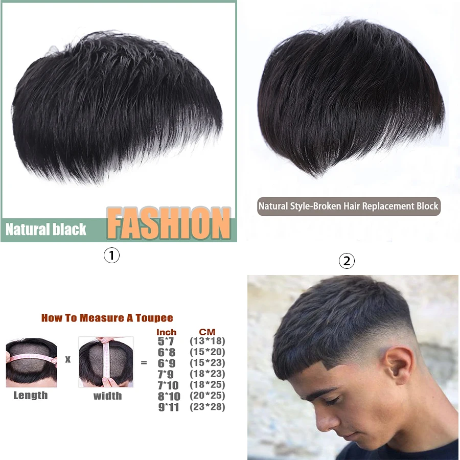 Men Hair Toupee Fine Mono Men\'s Wig Durable Capillary Prosthesis Handmade Mens Wigs Tupee System 130% Density
