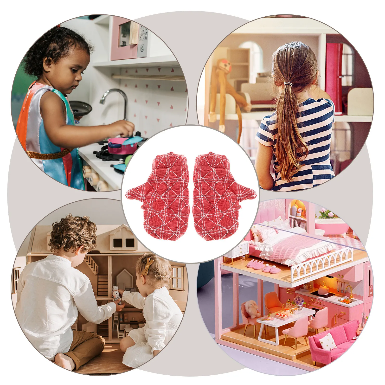 3Pairs Miniature Plaid Baking Gloves Soft Polyester Realistic Oven Mitts for Dollhouse Kitchen Scene Decor Photography Props