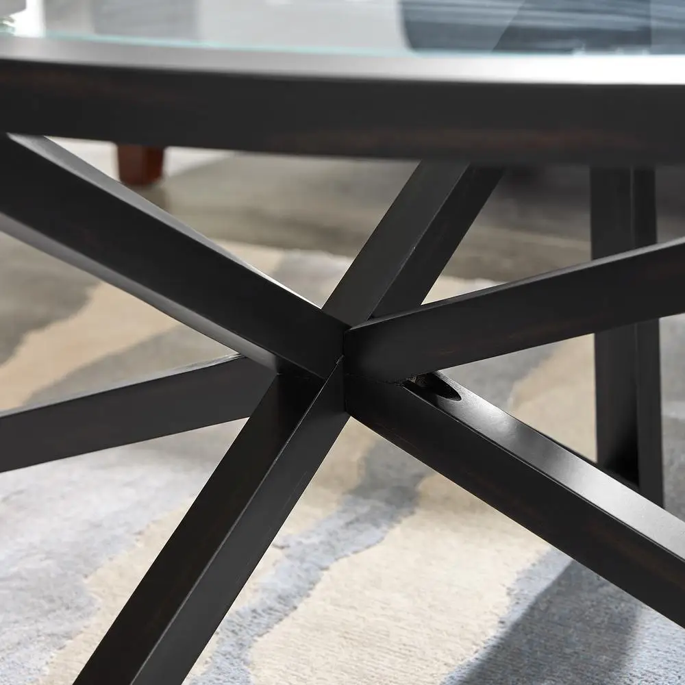 Современный круглый журнальный столик из закаленного стекла, основание из цельного дерева для гостиной, кабинета, минималистичный дизайн, 22 дюйма