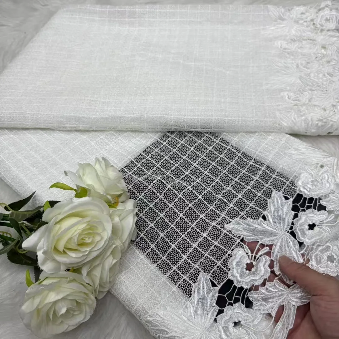 

Новейшая кружевная ткань высокого качества, 2025 5 ярдов, белая кружевная ткань, роскошная африканская ткань, гипюровая кружевная ткань, свадебное платье A1255-1