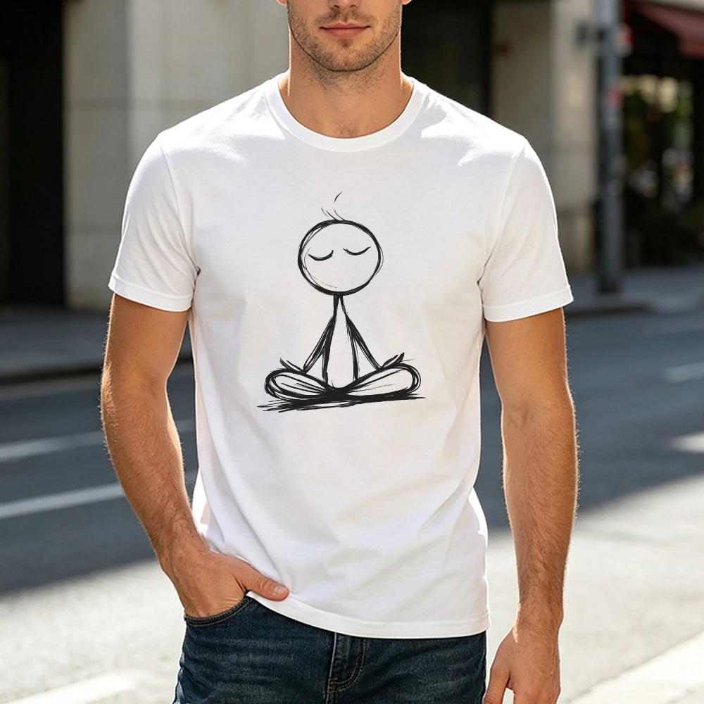 Meditation Zen Stickman Graphic T Shirt Men Peaceful Mindfulness Meme Tee Summer Relaxing Yoga Top
