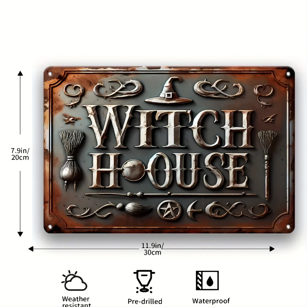 Charming Iron Tin Sign: Vintage Witch House Design Ideal for Enhancing Your Home, Garden, Cafe, or Farmhouse Aesthetic