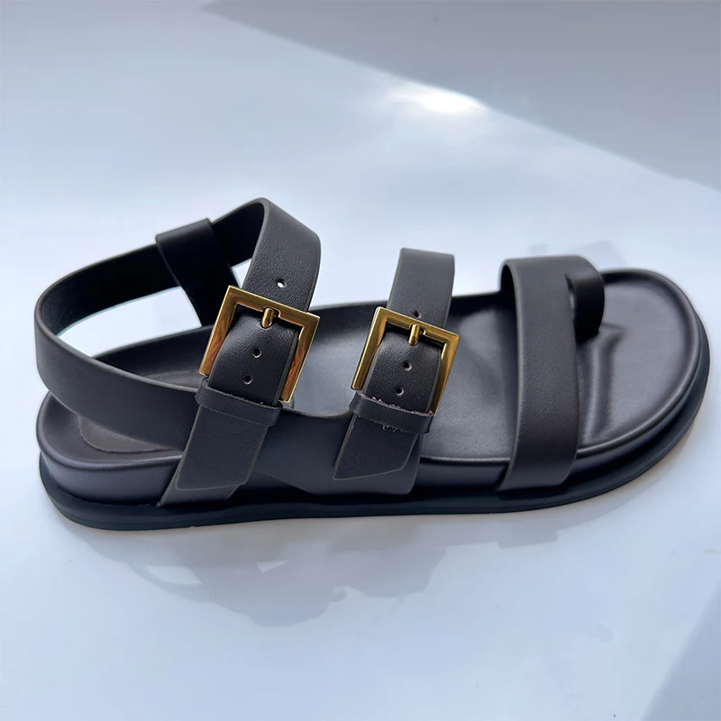 Mrxmus Genuine Leather Roman Sandals Summer Outdoor Casual Open Toe Strap Buckle Back Strap Solid Color Fashion Women Sandals