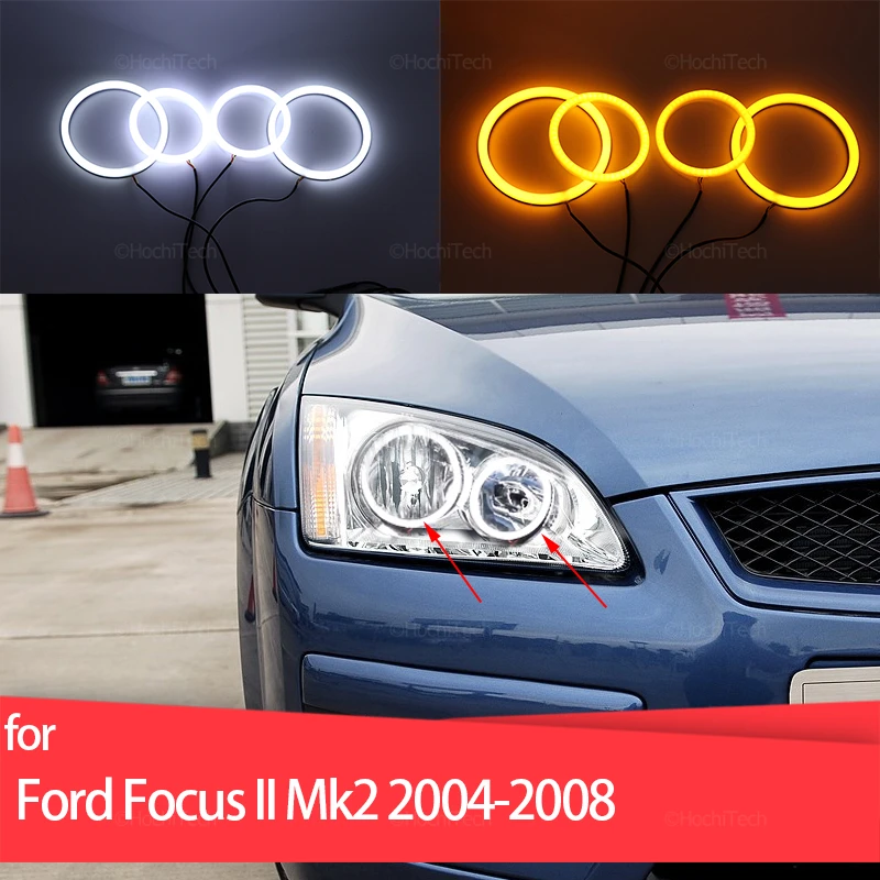 White Yellow Cotton Smd LED Headlight Angel Eyes Bulb  Ring Lamp for Ford Focus 2 II Mk2 2004-2008 Daytime Running Light DRL