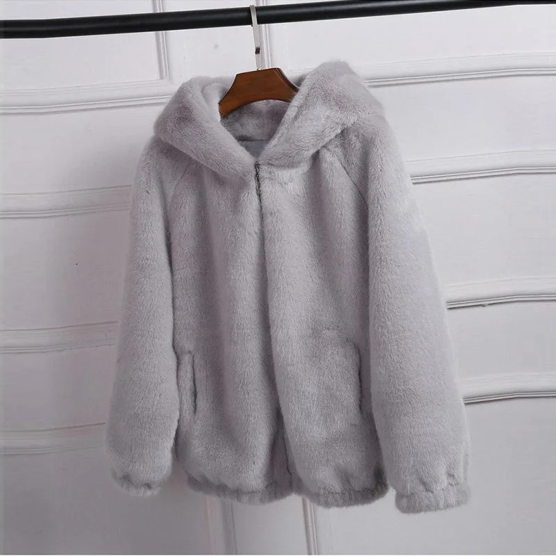 Fur Coat 2024 Women\'s Winter Korean Short Female Warm Loose Plush Hooded Thick Coat Jacket Overcoat Artificial Fur