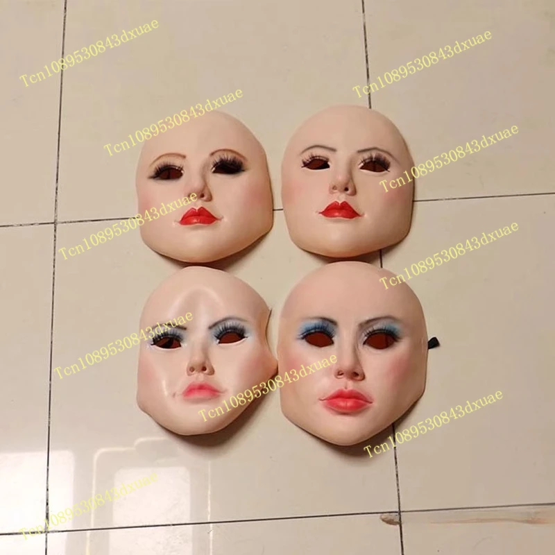 Silicone simulation headgear beautiful woman human skin face half face full face mask latex fake girl live makeup ball