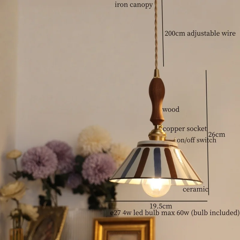 IWHD Mid Modern Century LED Pendant Lamp Living Room Kitchen Bedroom Home Decor Copper Patterned Ceramic Pendant Light Luminaire
