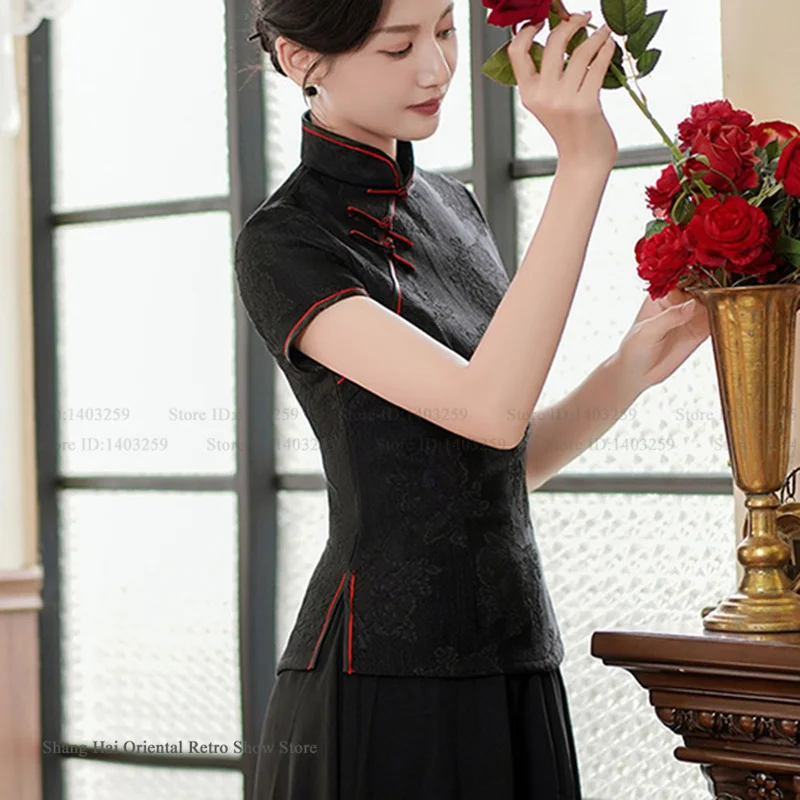 Plus Size 3XL 4XL Cheongsam Tops Chinese Traditional Mandarin Collar Tang Style Shirt Coat Lace Chinese Style Women Qipao Blouse