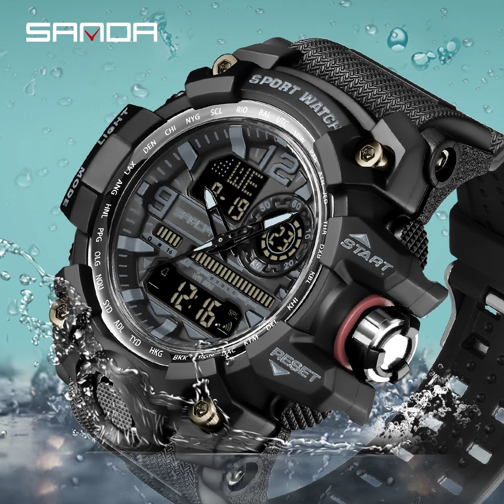 SANDA 2022 G Style New Men\'s Watches 50M Waterproof Shock Sports Military Quartz Watch For Male Digital Wristwatch Clock 3133