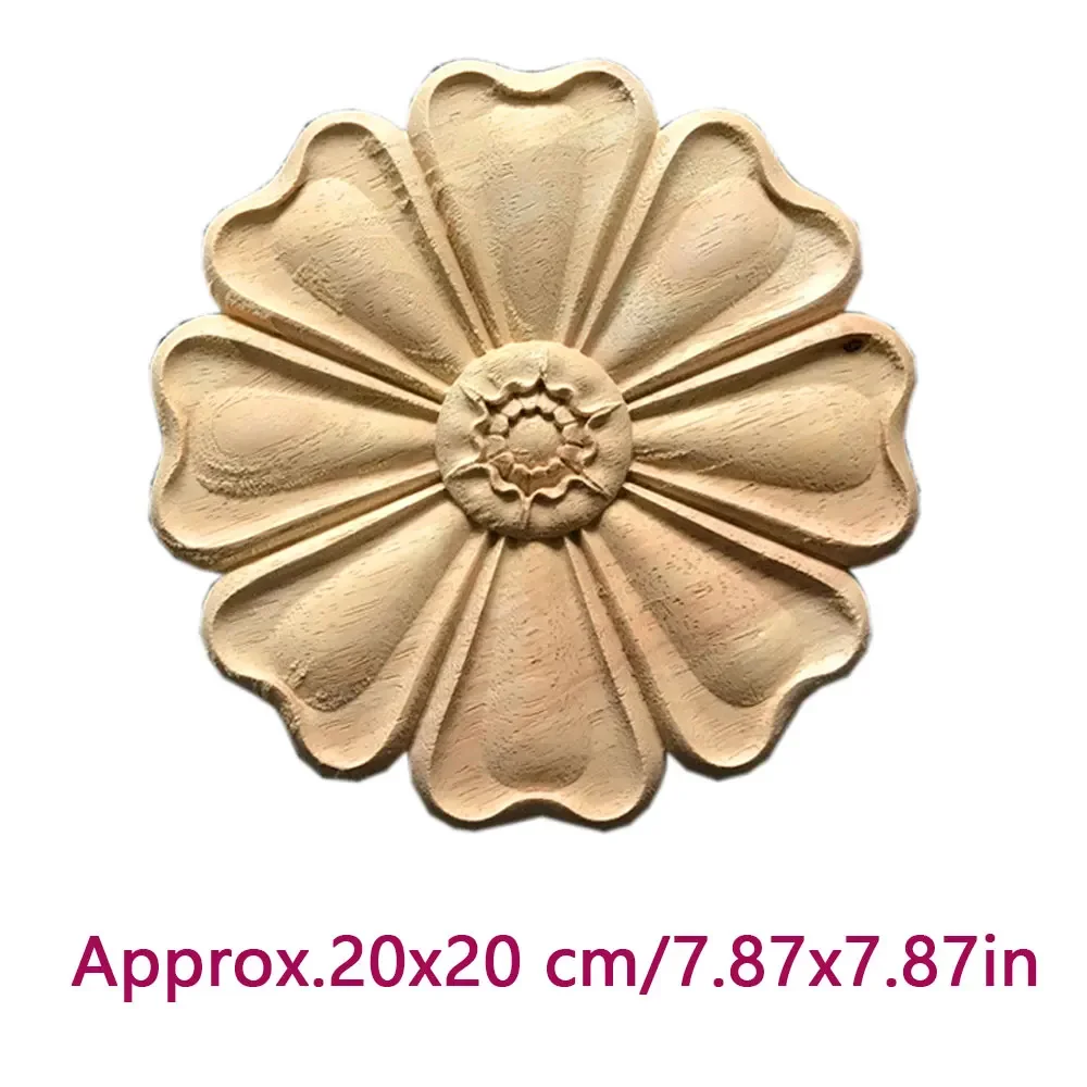 2pcs Exquisite Retro Wood Craft Onlay Wood Applique Wood Decal Round Wooden Woodcarving Decor Home Decoration Corner Window 20cm