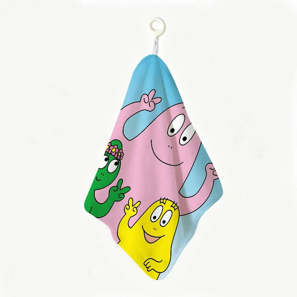 Cartoon Barbapapa Hanging Polyester Cotton Towel, Reusable Hand Wiping Cloth, Wear Resistant for Home Kitchen Sink