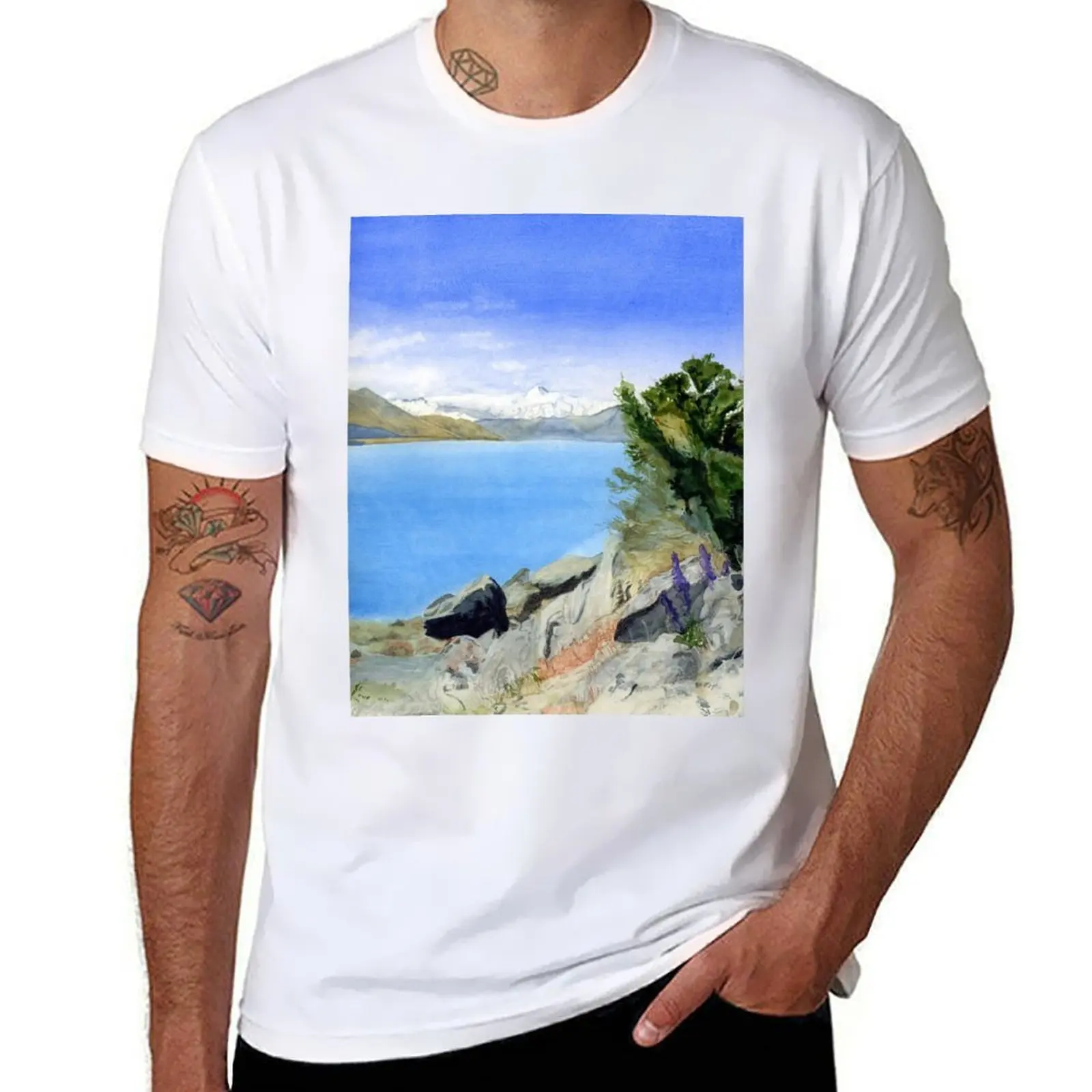 

View of Lake Pukaki and Mount Cook T-Shirt printed t shirts for man t shirts for man cotton T-Shirt