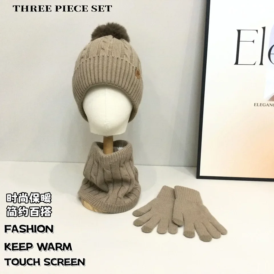 Winter-Set mit gestrickten Schals und Mützen und Handschuhen – mit Fleece gefüttertes warmes Thermo-Zubehör für Outdoor-Fahren