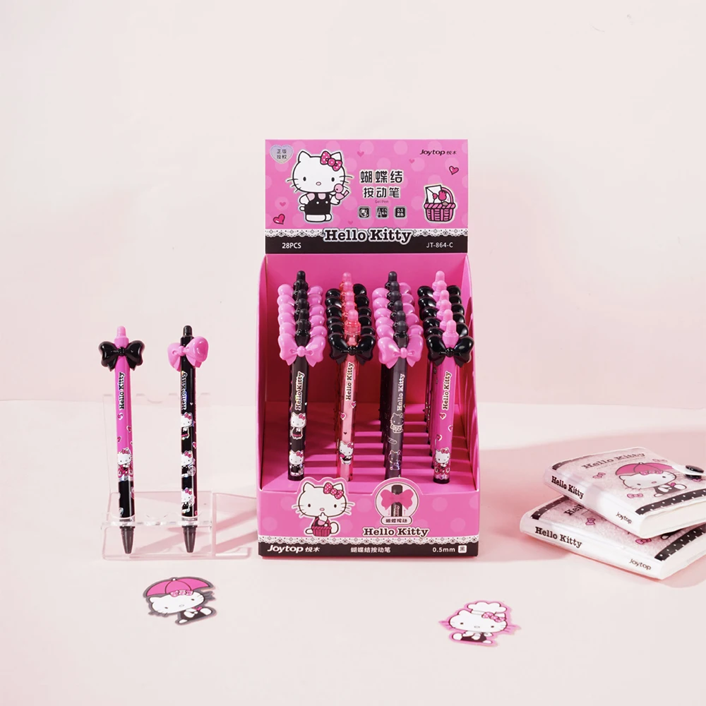 Genuine Sanrio Hello Kitty Butterfly Retractable Gel Pen Black Ink Writing Press Pen for Students School Exam Note Stationery