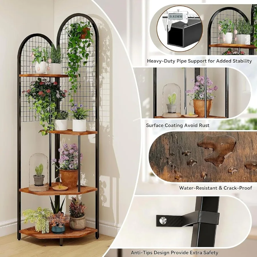 حامل نبات زاوية كبير مقاس 63 بوصة مع 4 مصابيح مدمجة وألواح شبكية سلكية للنباتات الداخلية 3 ألوان بإضاءة كاملة الطيف