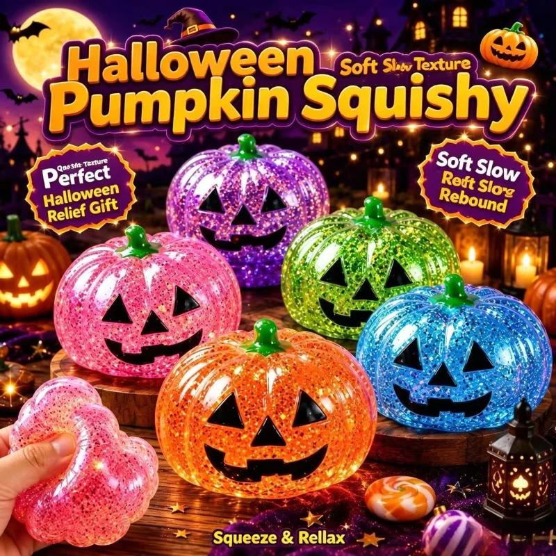 Halloween Pumpkin Maltose Stress Ball Soft Slow Rebound Toy Cute Portable Halloween Holiday Party Birthday Decoration Kid Gifts