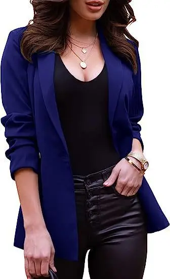 Chaqueta de traje informal para mujer con mangas largas y tapeta frontal de gran tamaño Chaqueta de oficina con botones y solapa de negocios